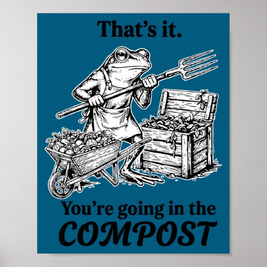 Poster Cela va dans le compost drôle de grenouille jardin (Devant)