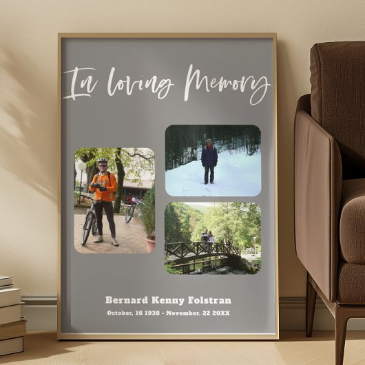 Poster Celebrating the life Three Photos Funeral