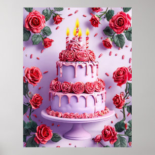 Poster Célébration d'anniversaire avec gâteau illuminé de