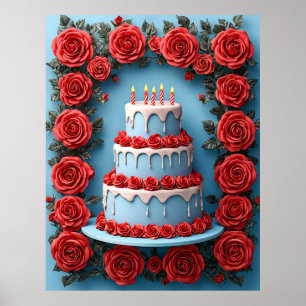 Poster Célébration d'anniversaire avec gâteau illuminé de