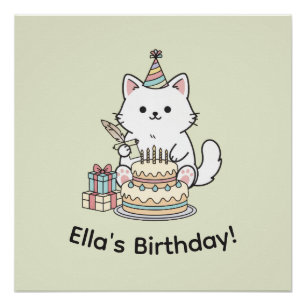 Poster Célébration d'anniversaire de chaton pastel Art po
