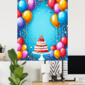 Poster Célébration d'anniversaire festive avec ballons (Bureau à domicile)