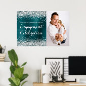 Poster Célébration de fiançailles Argent Pailleté Bleu sa (Bureau à domicile)