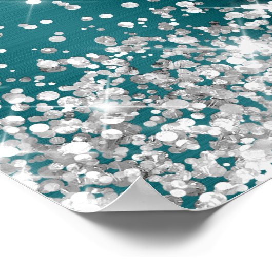 Poster Célébration de fiançailles bleu sarcelle argent sc (Coin)