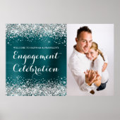 Poster Célébration de fiançailles bleu sarcelle argent sc (Devant)