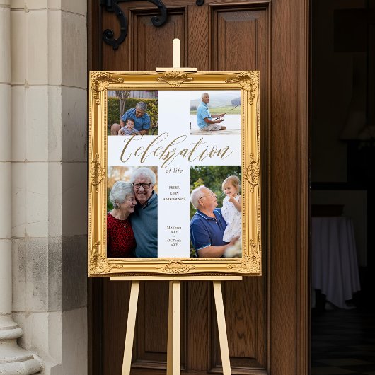 Poster Célébration de la vie Croix Photo Collage Funérail