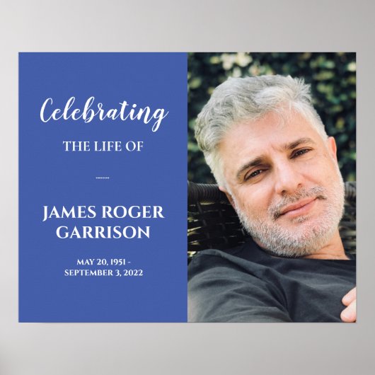 Poster Célébration de la vie en blanc sur fond bleu Photo (Devant)