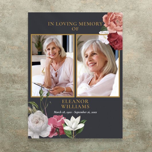 Poster Célébration de la vie funéraire photo florale 2