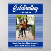 Poster Célébration de la vie Photo Blue Stripes Funeral (Devant)