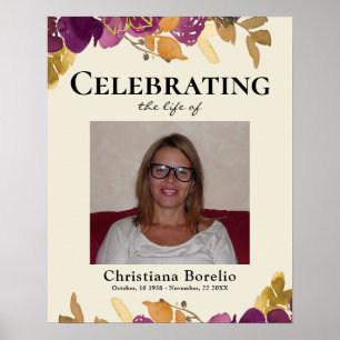 Poster Célébration de la vie Photo Florale Femme Funérail