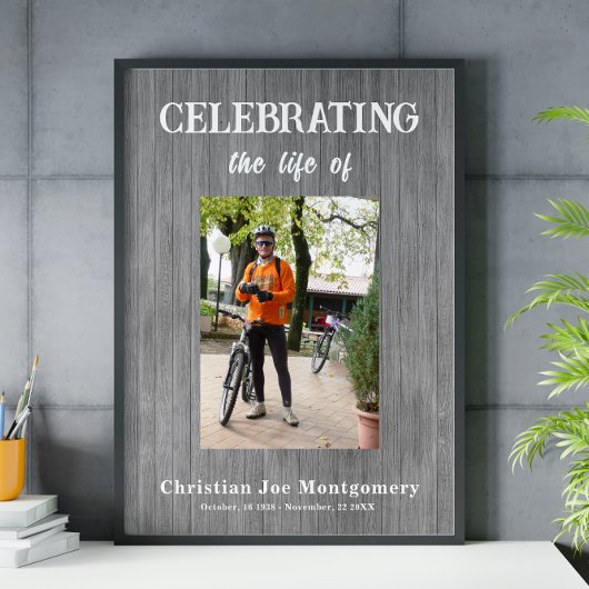 Poster Célébration de la vie  Photo Grey Wood Funéraire