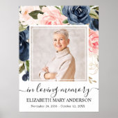 Poster Célébration de la vie Rose Floral Photo Navy (Devant)