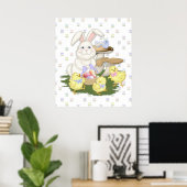 Poster Célébration de printemps de lapin et de poussins (Bureau à domicile)