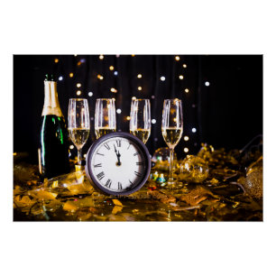 Poster Célébration du réveillon SlipperyLe champagne de J