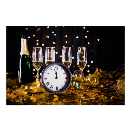 Poster Célébration du réveillon SlipperyLe champagne de J (Devant)