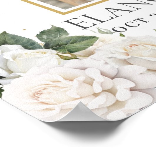 Poster Célébration florale de roses blanches de la vie Ph (Coin)