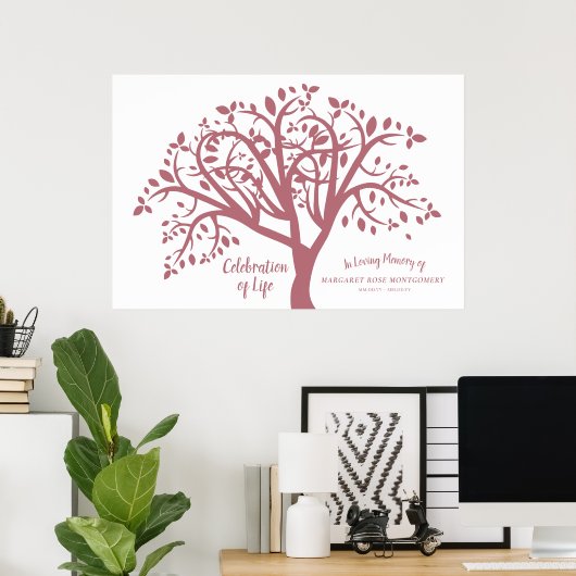 Poster Celebration of Life Tree Modern Pink Script (Bureau à domicile)