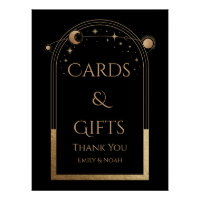Céleste Black Gold Sun Moon Stars Cartes et cadeau