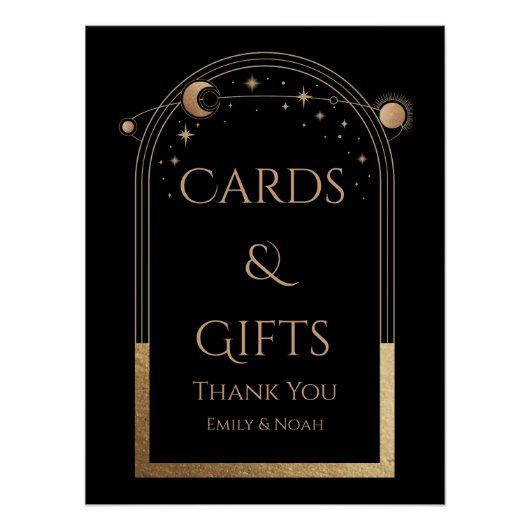Poster Céleste Black Gold Sun Moon Stars Cartes et cadeau (Devant)
