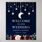 Poster Céleste Lune Étoiles Lumières Floral Mariage Bienv (Devant)