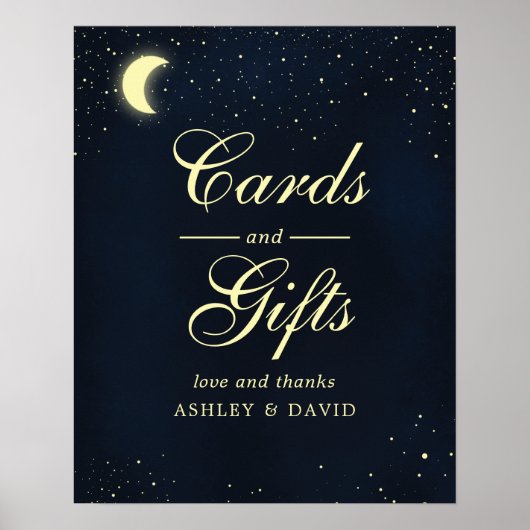 Poster Céleste Lune Étoiles Minuit Bleu Cartes & Cadeaux (Devant)