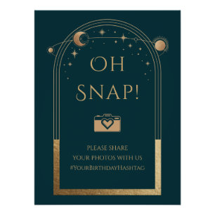 Poster Céleste Vert Or Soleil Lune Étoiles Oh Snap