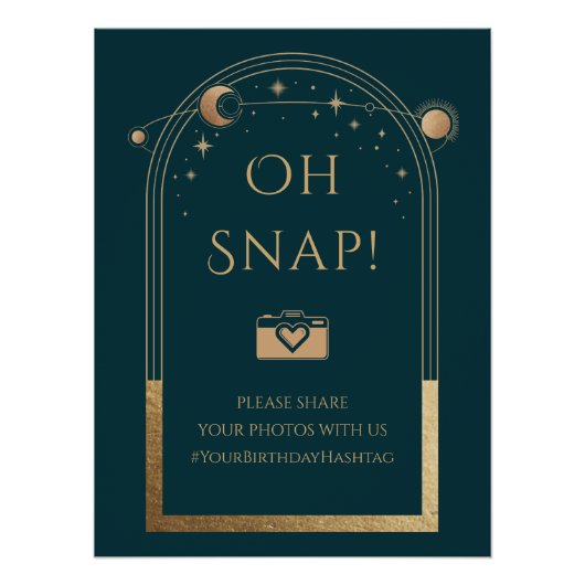 Poster Céleste Vert Or Soleil Lune Étoiles Oh Snap (Devant)