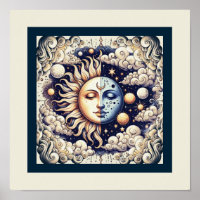 Céleste Vintage Demi Soleil & Lune Bleu Jaune