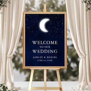 Poster Celestial Blue Sky Moon Stars Mariage Bienvenue