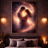 Poster Celestial Devotion – Abstract Cosmic Couple Art
