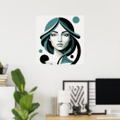 Poster Celestial Flow: Minimalist Teal Portrait (Bureau à domicile)