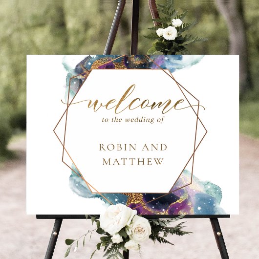 Poster Celestial, Galaxy Blue Turquoise violet Mariage de