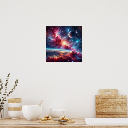 Poster Celestial Galaxy: Vibrant Nebulae & Distant Worlds (Cuisine)