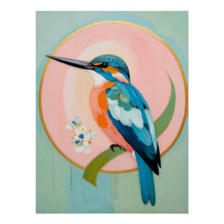 Poster Celestial Kingfisher: A Study in Azure and Gold