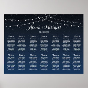 Poster Celestial Navy Blue Stars Wedding Seating Chart