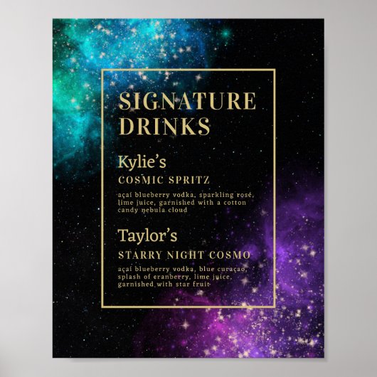 Poster Celestial Nebula Starry Signature Boissons Mariage (Devant)