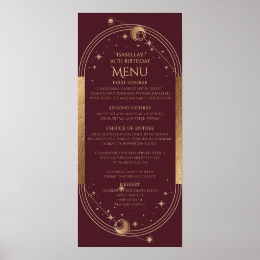 Poster Celestial Red Gold Sun Moon Stars 30e anniversaire (Devant)