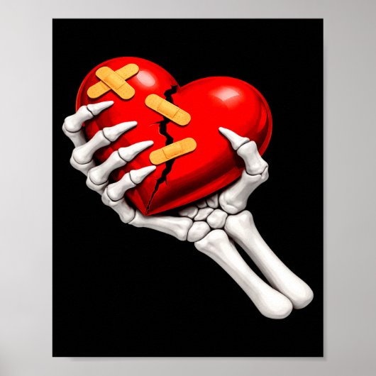 Poster Célibataire anti Saint-Valentin squelette et au cœ (Devant)