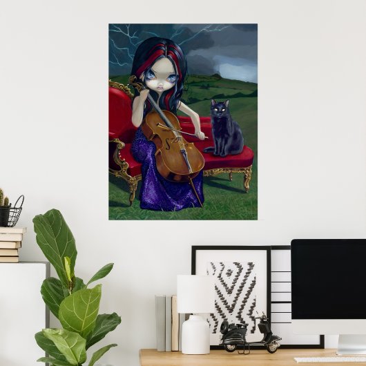 Poster Cello Storm Art Imprimer chat noir musique gothiqu (Bureau à domicile)