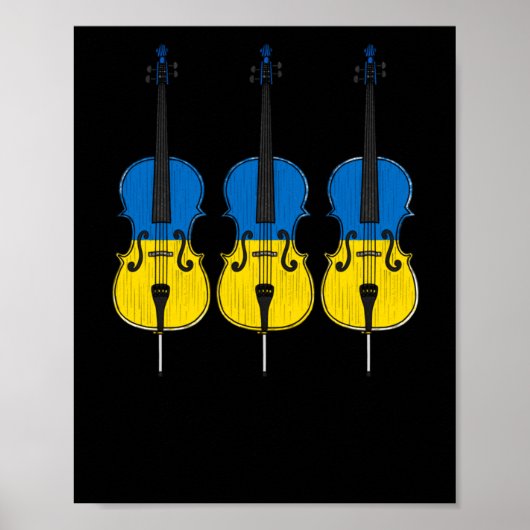 Poster Cello Ukrainian Flag Cellist String Musician Stick (Devant)