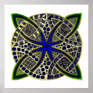Poster Celtic Knot Doodle Green Blue