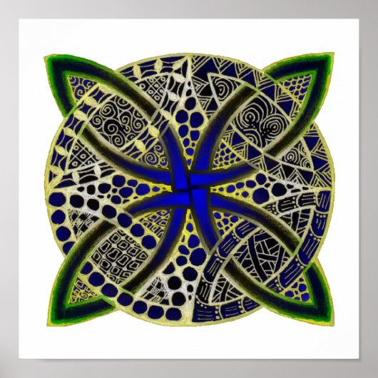 Poster Celtic Knot Doodle Green Blue (Devant)