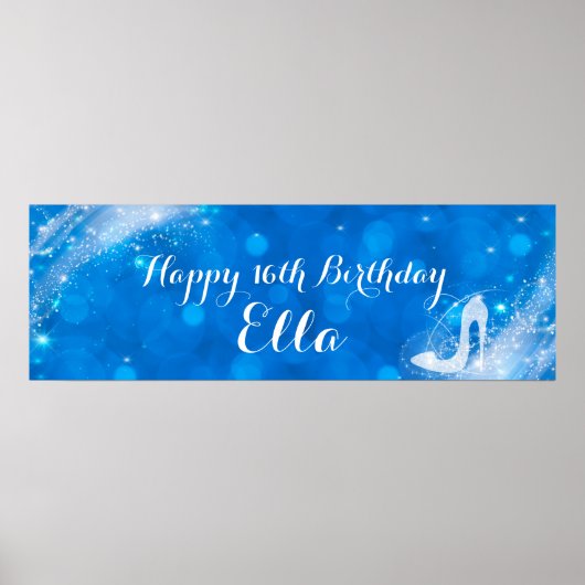 Poster Cendrillon bleu et blanc talon Fête personnalisée (Devant)