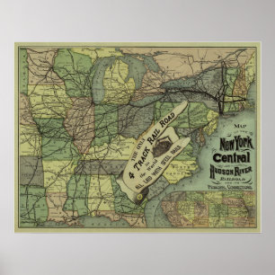 Poster Central de New York et carte de chemin de fer du