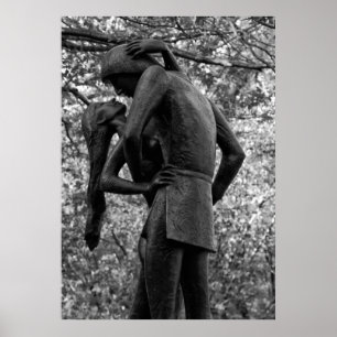 Poster Central Park Automne : Romeo & Juliet Statue 01 B&