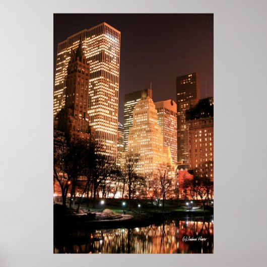 Poster Central Park et Manhattan Skyline la nuit (Devant)