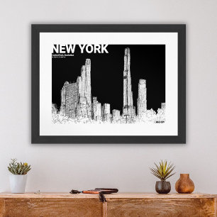 Poster Centrale Park New York City Skyline Croquis de Voy