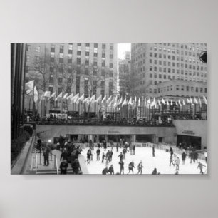 Poster Centre, noir et blanc du patinage de glace NYC