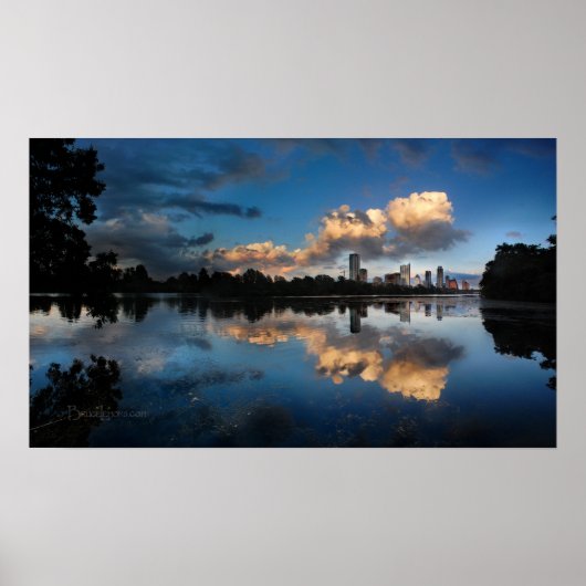 Poster Centre-ville d'Austin Texas Skyline Sunset Ladybir (Devant)