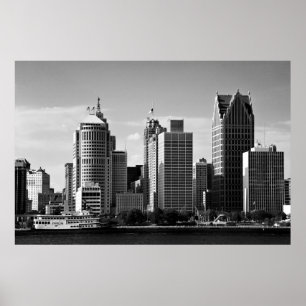 Poster Centre-ville de Detroit B/W